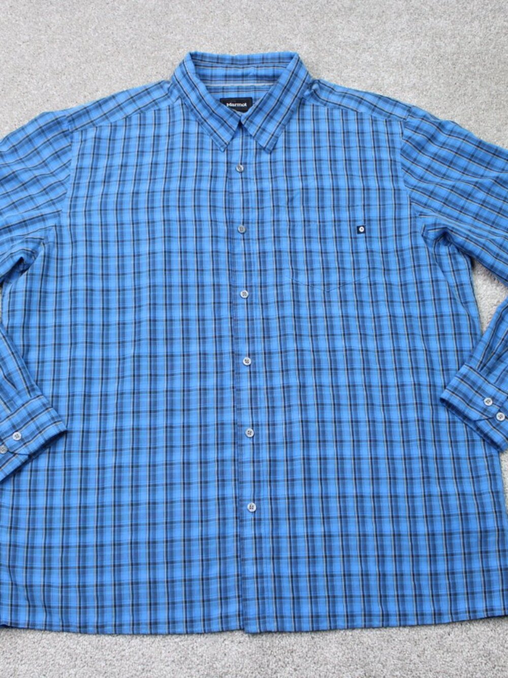 Marmot Shirt Men 2XL XXL Blue/Black Check Polynosic Rayon/Poly Long Sleeve